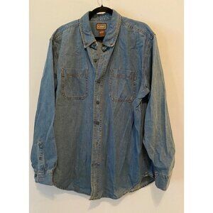 Schmidt Chambray Shirt Button Front Blue Denim Top Long Sleeve Pockets Large
